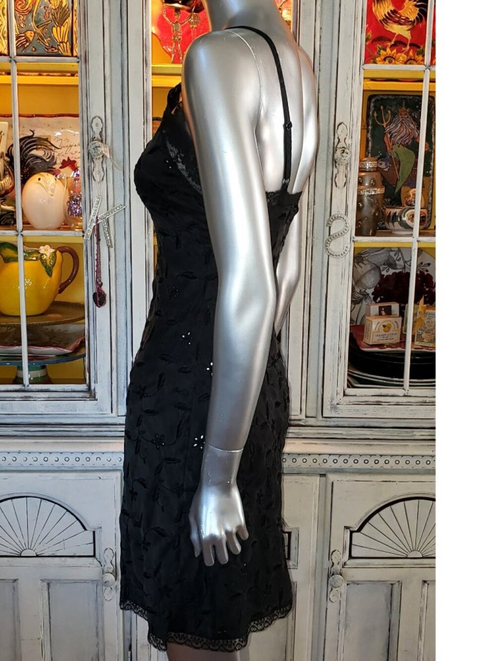 Vintage Betsey Johnson ULTRA Black Silk Embroidered Floral Lace Slip Dress Small - Picture 10 of 15